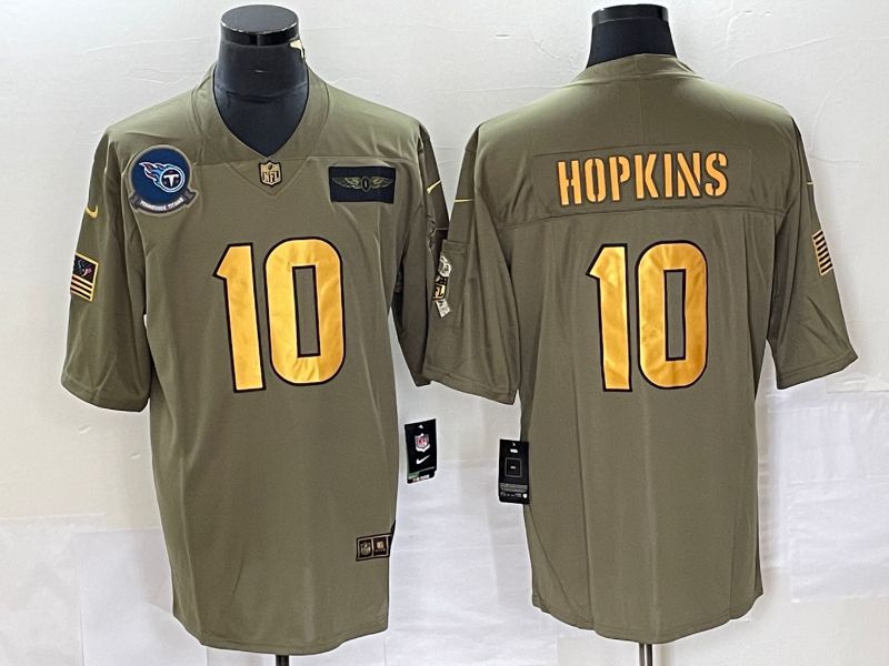 Men Tennessee Titans 10 Hopkins Gold Nike Olive Salute To Service Limited NFL Jersey